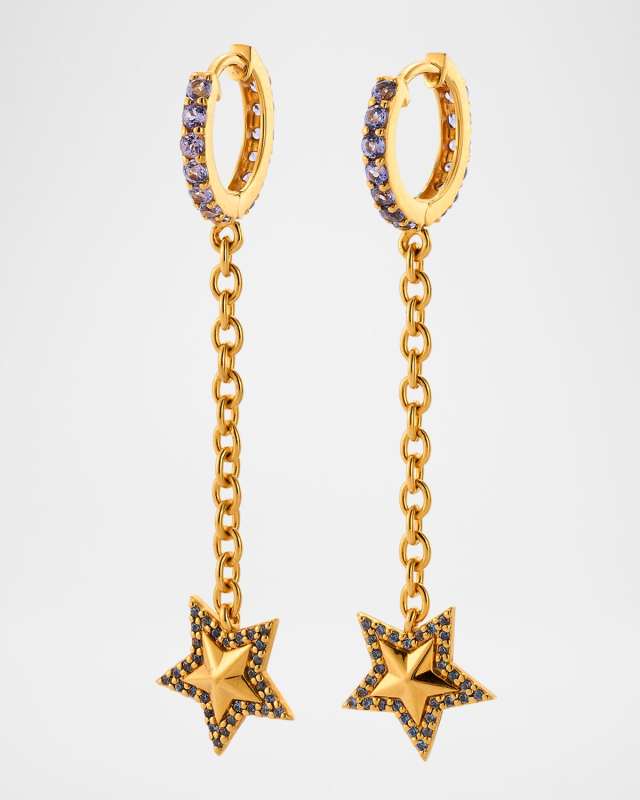 20K Star Drop Earrings with Tanzanite and Sapphires